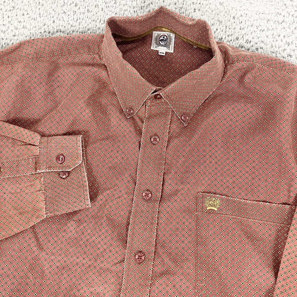 Cinch Shirt Mens 2XL Red Geometric Long‎ Sleeve Western Button Up Cotton Casual